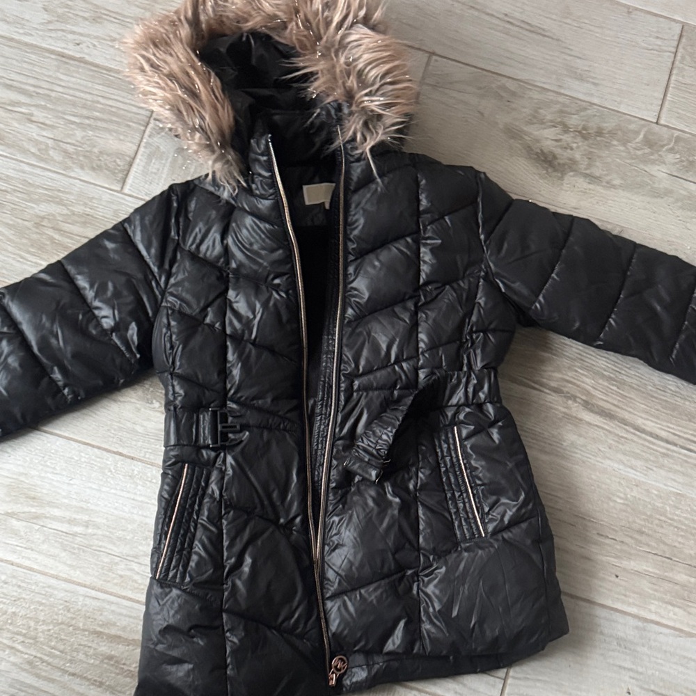 Michael Kors Black Puffer Jacket with Faux Fur Hood